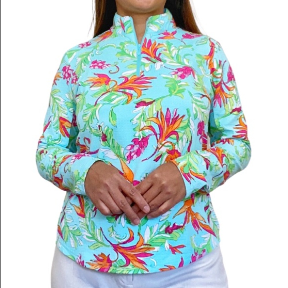 Icikuls (Ibkul) UPF 50+ Aubrey Print Long Sleeve Mock Neck Golf Sun Shirt